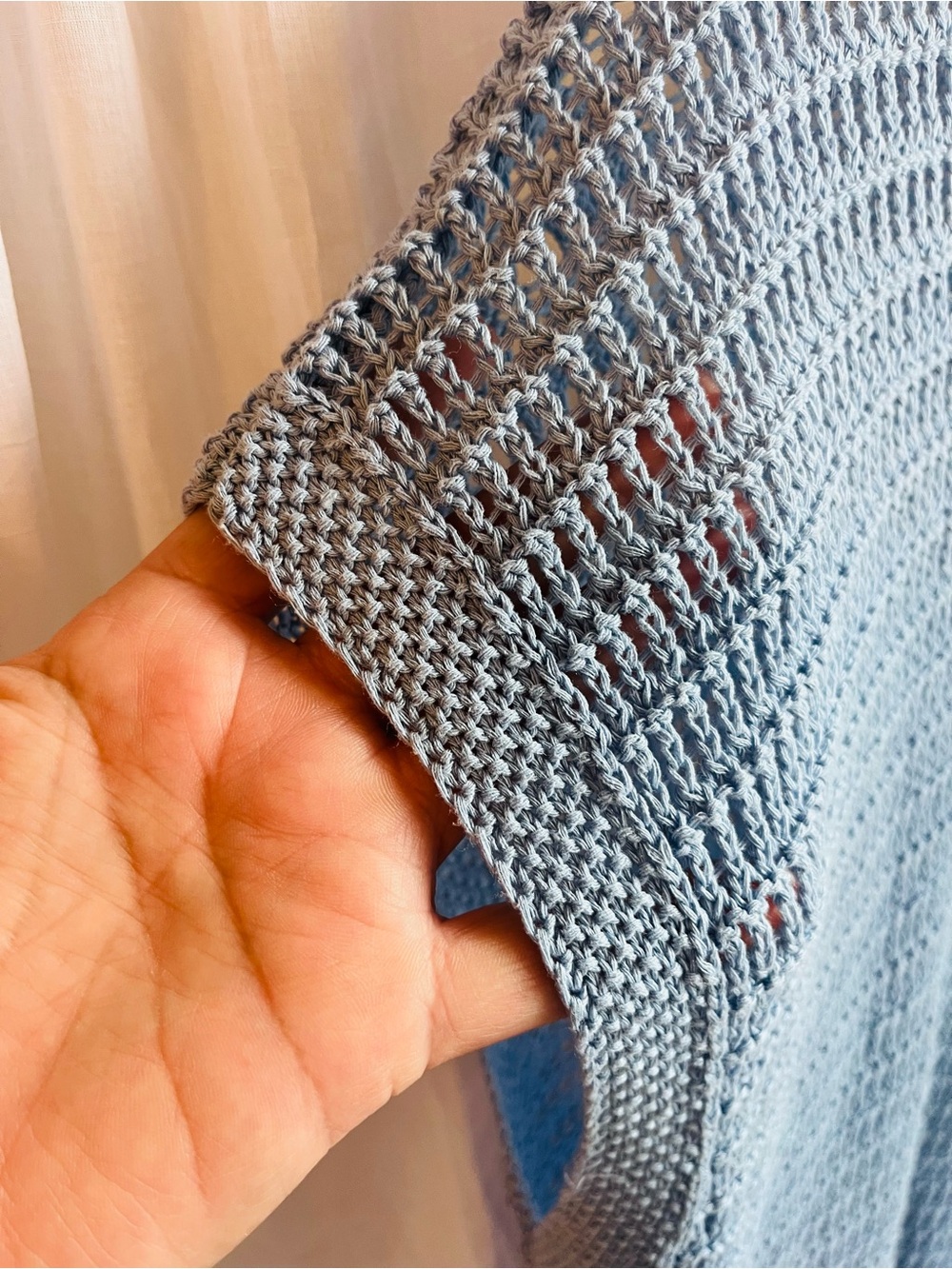 Sky Blue Open-Knit Short Sleeve Top - Picture 3 of 7